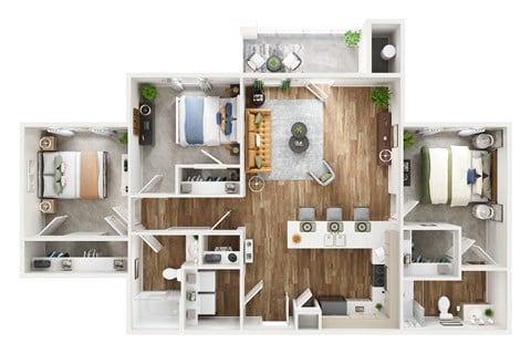 Floor plan for 3 beds, 2 baths, 1224 sqft